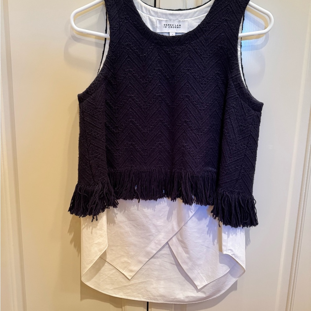 10 Crosby Derek Lam Navy and White Fringe 2 layer Top